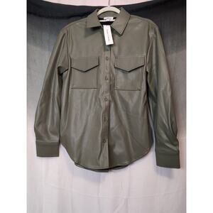 The Drop lisadnyc Woman's Faux Leather Shirt Jacket Green Size Small(311)